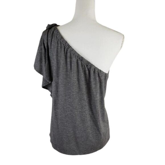 One-Shoulder Draped Ruffle Top w/ Bow Tie – Soft Charcoal Jersey - Picture 5 of 10